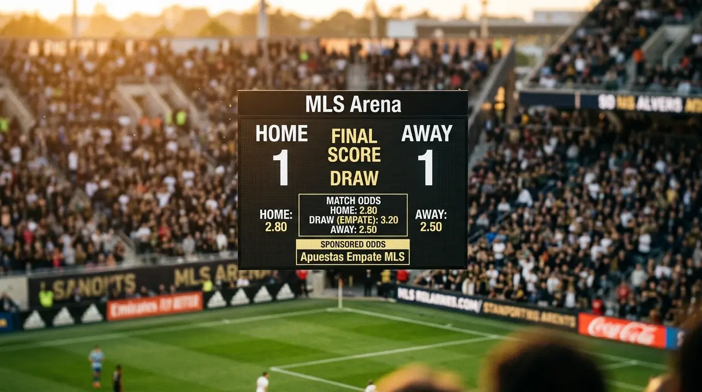 Marcador de empate 1-1 en un estadio de la MLS durante un partido nocturno
